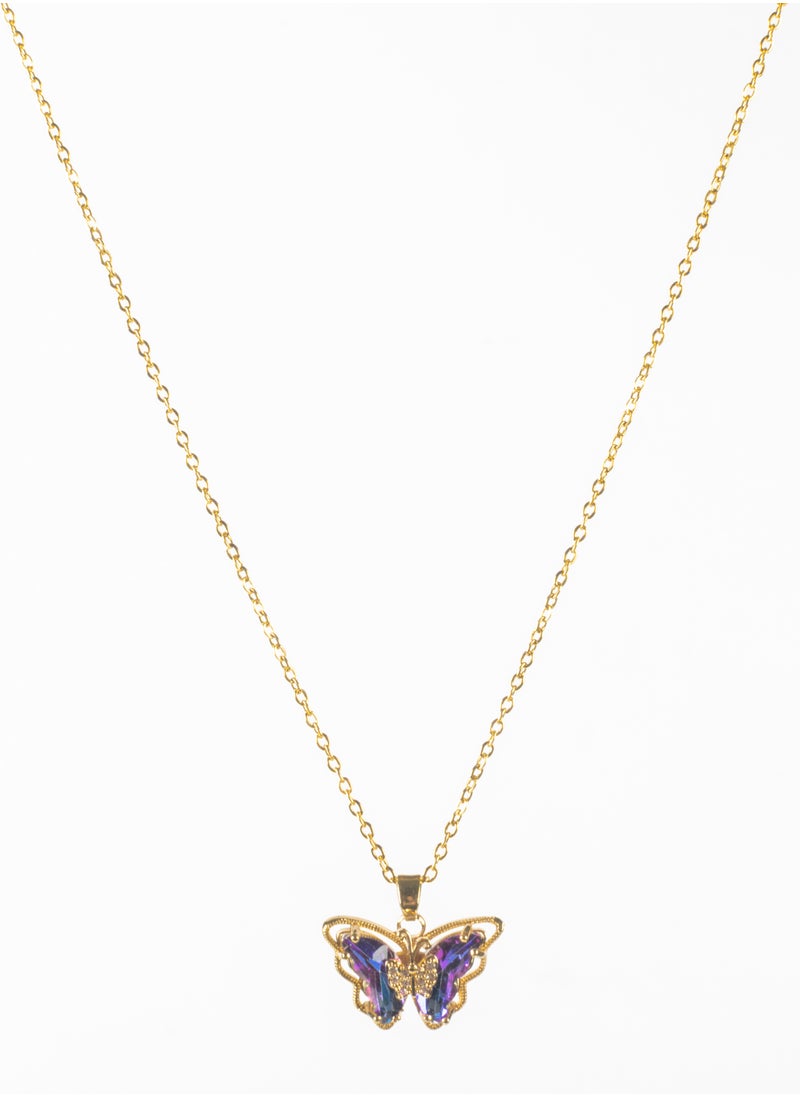 The Black Pearl Accessories - Purple Zirconic Butterflu Stainless Steel Pendant Necklace - Image 1