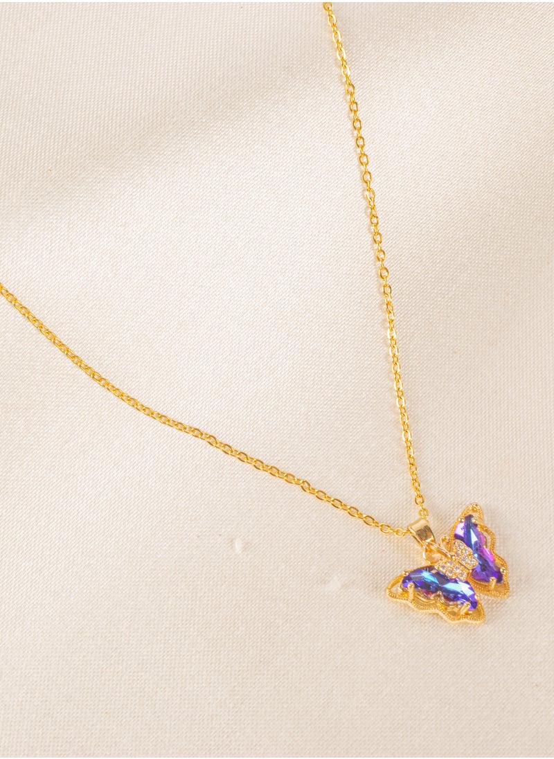 The Black Pearl Accessories - Purple Zirconic Butterflu Stainless Steel Pendant Necklace - Image 1