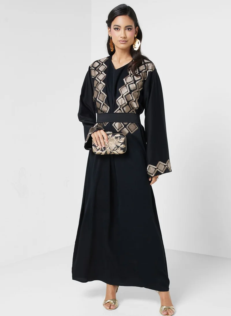 hayas closet Embroidered Belted Jalabiya