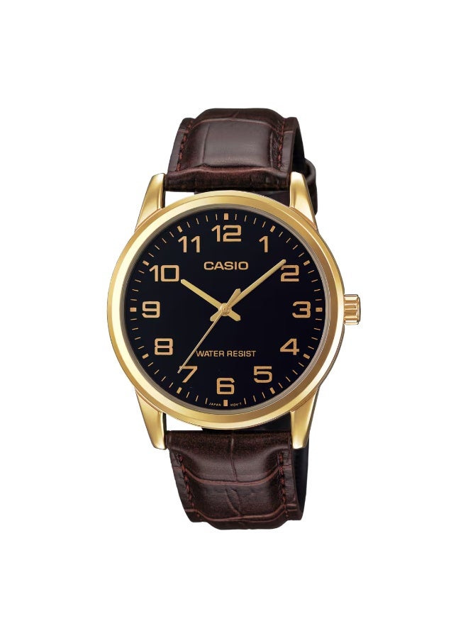 Men's Analog Watch with Leather Strap MTP-V001GL-9BUDF - 38 mm - Brown
