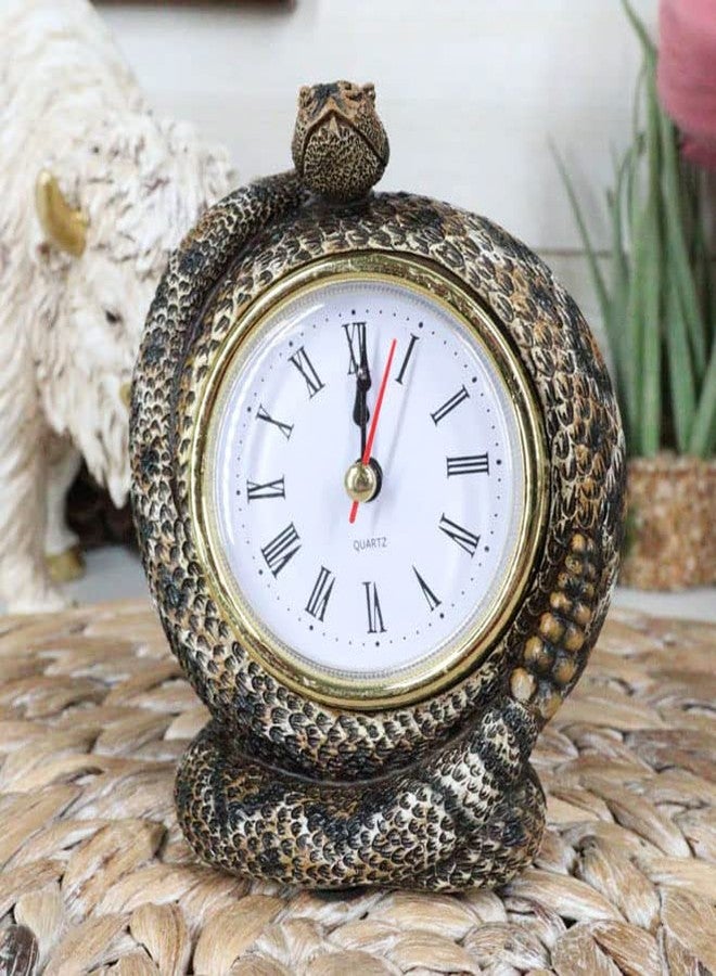 Ebros Gift Realistic Ferocious Diamondback Rattlesnake Coiling Around Clock Desktop Table Roman Numerals Accent Hand Painted Taxidermy Sculpture Lifelike Snake Figurine Snakes Reptile Animal Decor - Image 2