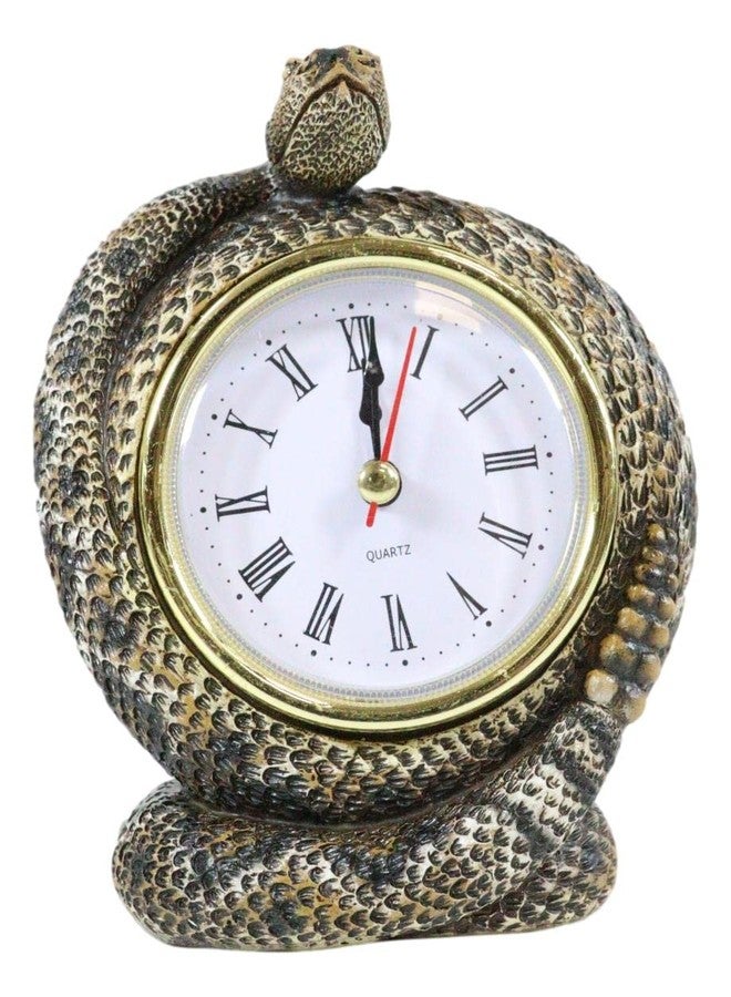 Ebros Gift Realistic Ferocious Diamondback Rattlesnake Coiling Around Clock Desktop Table Roman Numerals Accent Hand Painted Taxidermy Sculpture Lifelike Snake Figurine Snakes Reptile Animal Decor - Image 1