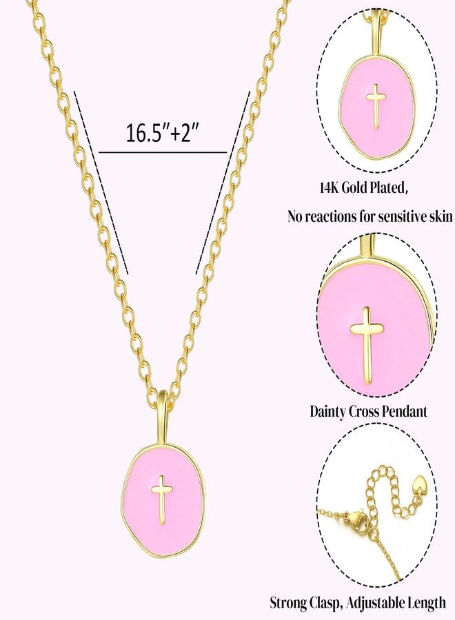 GINAZL Small Pink Cross Necklace, Baptism Party Favors Best Baptism Gifts for Women Gifts (PB) - Image 2