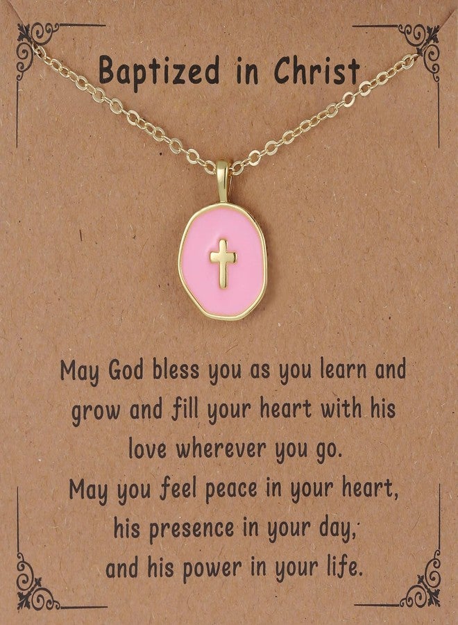 GINAZL Small Pink Cross Necklace, Baptism Party Favors Best Baptism Gifts for Women Gifts (PB) - Image 1