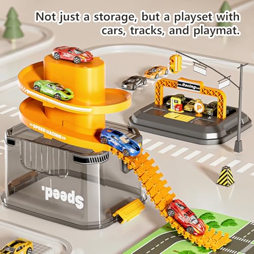 Saichotoy Toy Car Track Storage Playset Car Toys Race Set Including 12 Diecast Cars PlayMat Race Tracks Car Ramp Kids Birthday Gift Toys for 2 3 4 5 Year Old Boys 13 24 Toddlers - Image 5