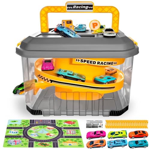 Saichotoy Toy Car Track Storage Playset Car Toys Race Set Including 12 Diecast Cars PlayMat Race Tracks Car Ramp Kids Birthday Gift Toys for 2 3 4 5 Year Old Boys 13 24 Toddlers - Image 1