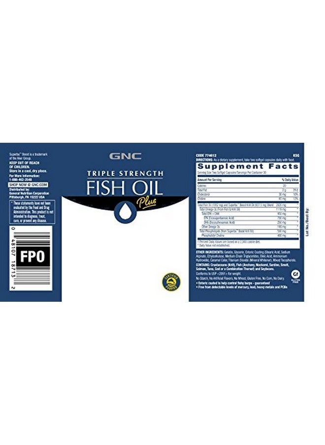 GNC - GNC Triple Strength Fish Oil Plus Krill Oil | Includes Krill Oil for Superior Omega-3 Absorption, Supports Heart, Brain, Skin, Eye, and Joint Health | 60 Softgels - Image 1