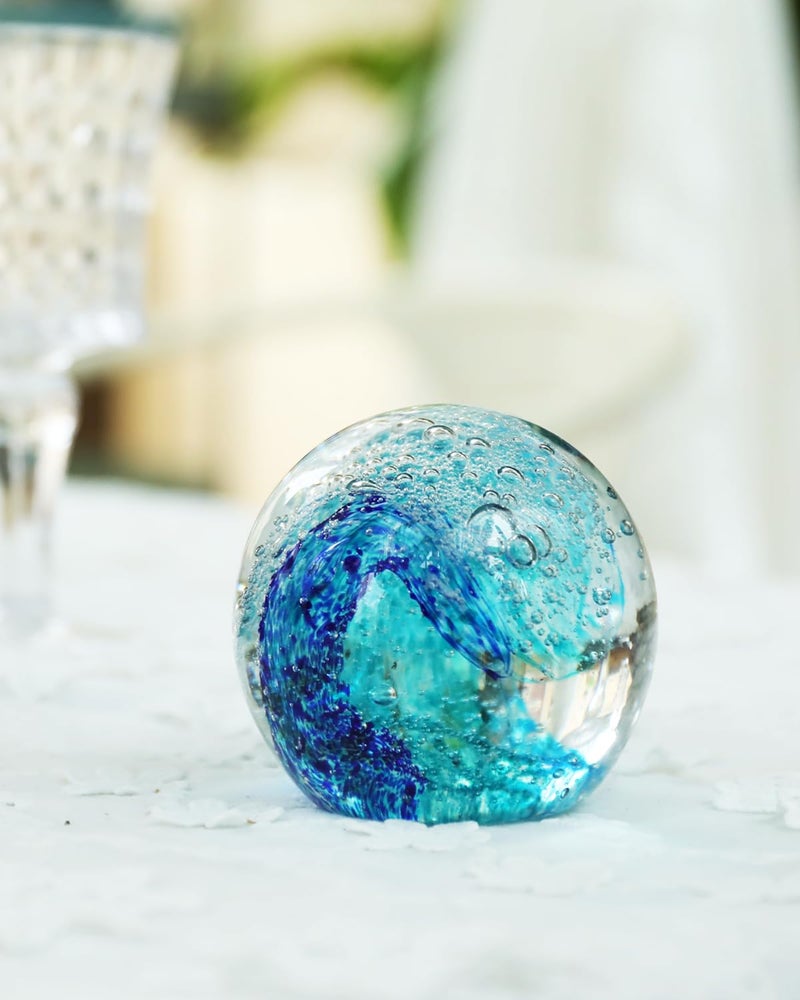 Bdor Hand Blown Glass Sphere Ocean Waves, Blue Paperweight, Decorative Ball, Sea Glass Art, Crystal Collectible, Home & Office Decor, Gift, Mother Day - Image 4