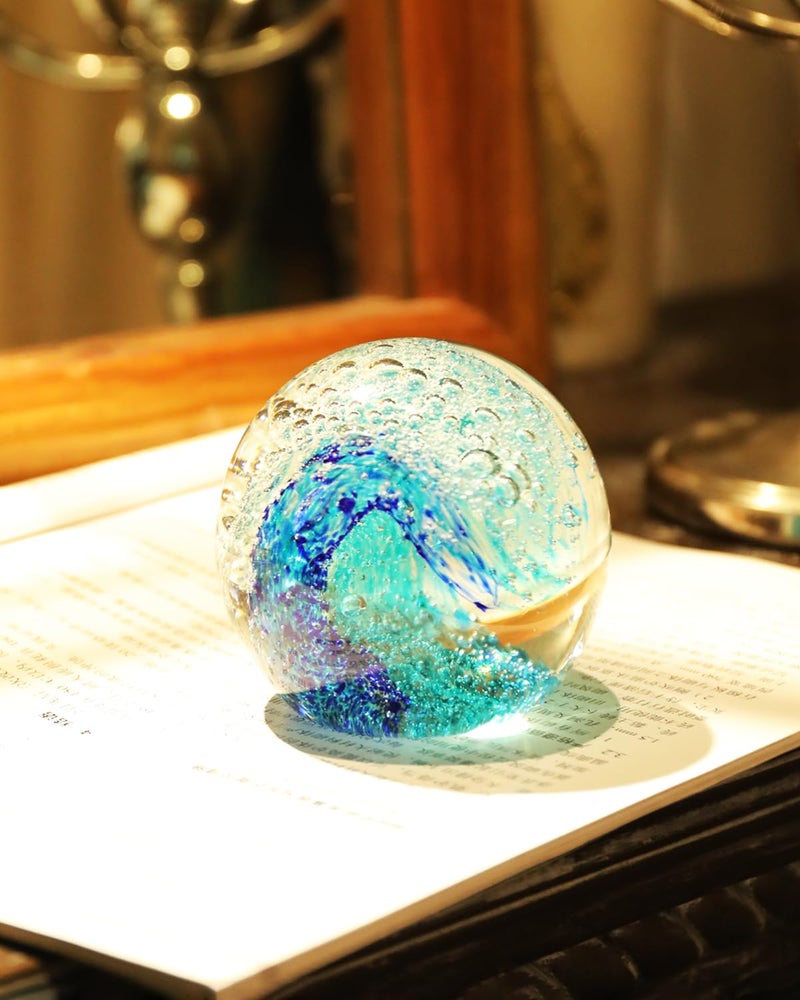 Bdor Hand Blown Glass Sphere Ocean Waves, Blue Paperweight, Decorative Ball, Sea Glass Art, Crystal Collectible, Home & Office Decor, Gift, Mother Day - Image 2