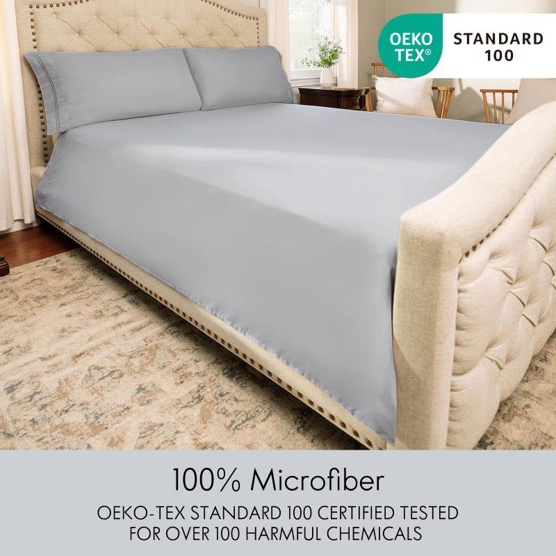 ClevaHome Queen Size Sheets - 6 Piece Soft Breathable Luxury Bed Sheet Set - Shrinkage & Fade Resistant Embroidered Bedding Sheet with 14-inch Deep Pocket, 2 Extra Pillowcases (Queen, Misty Grey) - Image 3