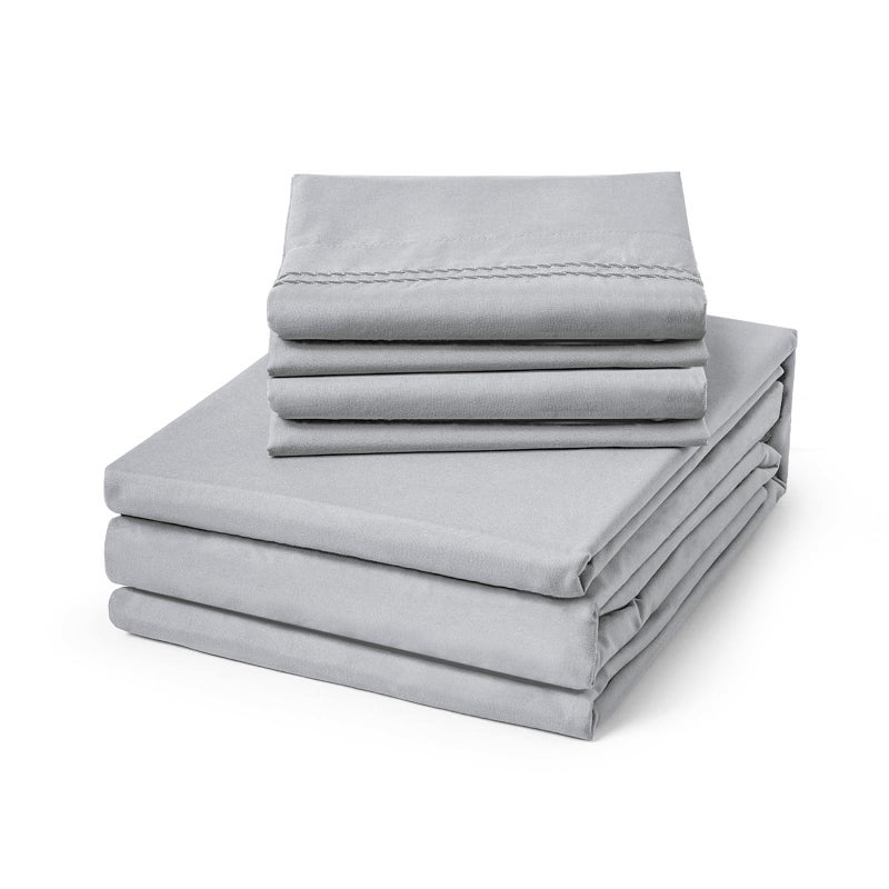 ClevaHome Queen Size Sheets - 6 Piece Soft Breathable Luxury Bed Sheet Set - Shrinkage & Fade Resistant Embroidered Bedding Sheet with 14-inch Deep Pocket, 2 Extra Pillowcases (Queen, Misty Grey) - Image 1