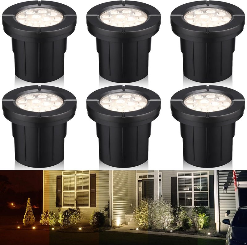 LEONLITE Dia. 4 Inch 5CCT Well Lights Landscape LED In Ground, 5 Color Temperature Selectable, 12-24V AC/DC CRI90 Low Voltage Outdoor Garden Landscaping, Aluminum Housing, Black, Pack of 6 - Image 1