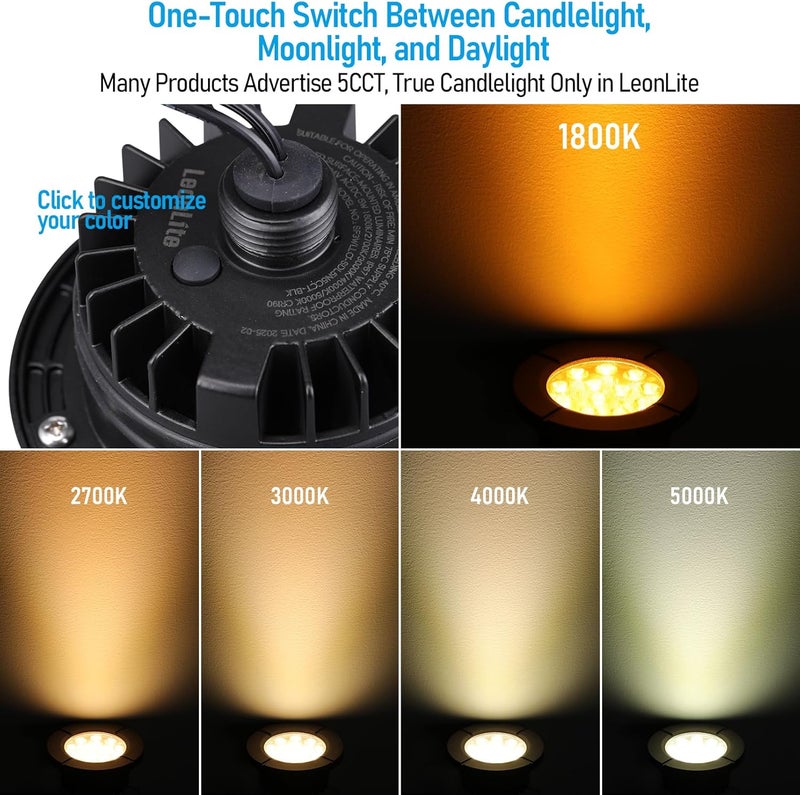 LEONLITE Dia. 4 Inch 5CCT Well Lights Landscape LED In Ground, 5 Color Temperature Selectable, 12-24V AC/DC CRI90 Low Voltage Outdoor Garden Landscaping, Aluminum Housing, Black, Pack of 6 - Image 3