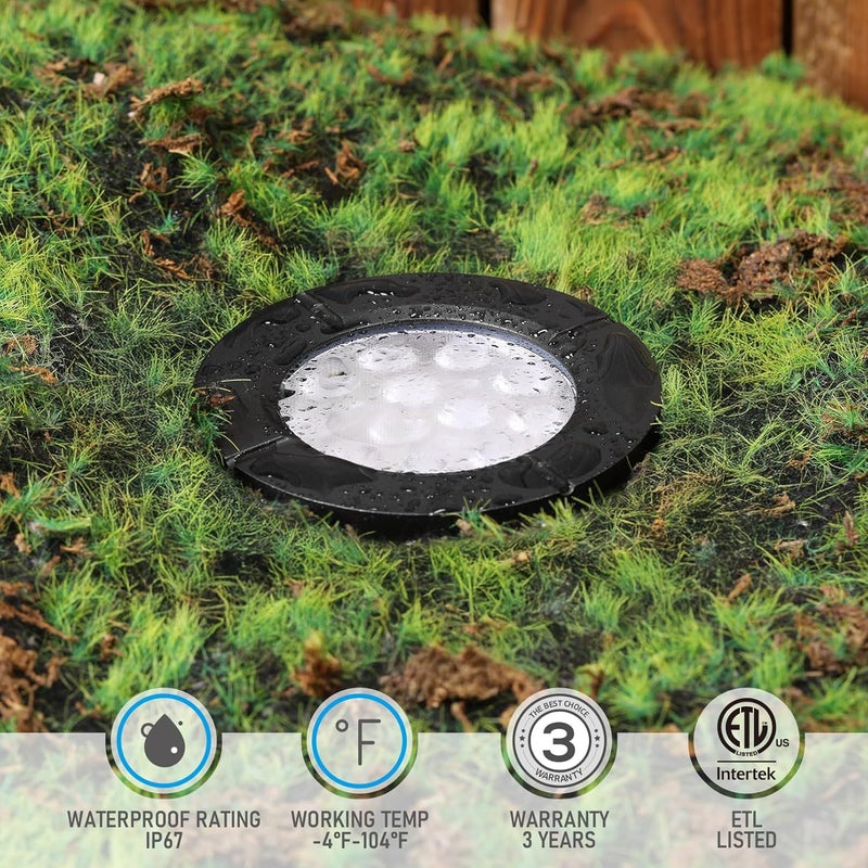 LEONLITE Dia. 4 Inch 5CCT Well Lights Landscape LED In Ground, 5 Color Temperature Selectable, 12-24V AC/DC CRI90 Low Voltage Outdoor Garden Landscaping, Aluminum Housing, Black, Pack of 6 - Image 5