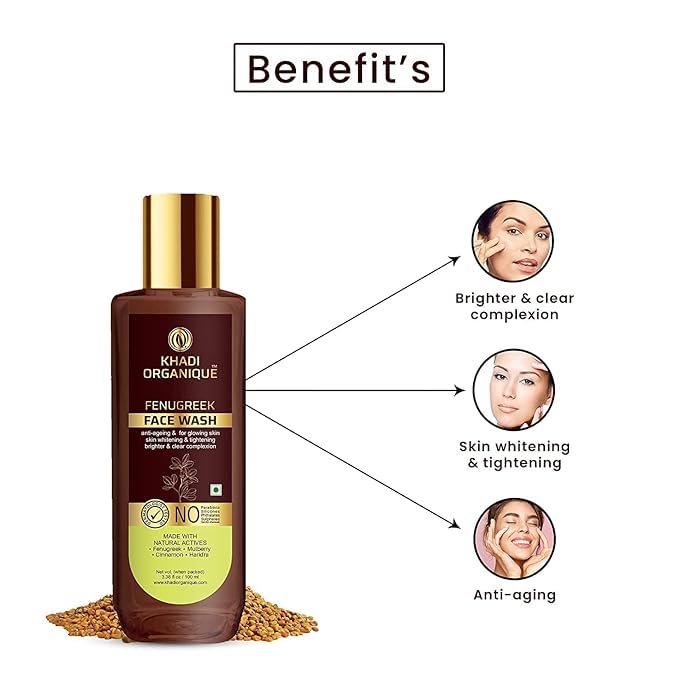 Khadi ORGANIQUE Khadi Organique Aloe Vera Ubtan Moisturizing Gel 200 gm Fenugreek Face Wash 100 ml SLS Paraben Free Natural Skincare Duo for Youthful Glowing Skin Skin Whitening AntiAgeing and Brightening - Image 2