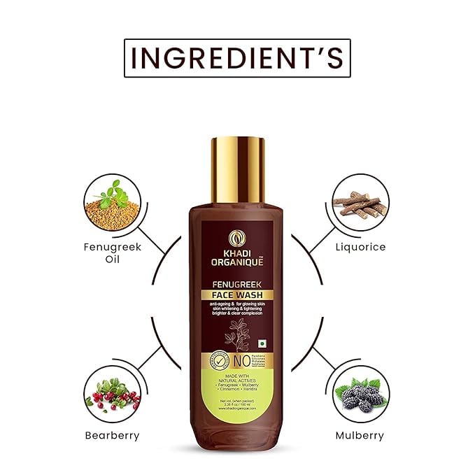 Khadi ORGANIQUE Khadi Organique Aloe Vera Ubtan Moisturizing Gel 200 gm Fenugreek Face Wash 100 ml SLS Paraben Free Natural Skincare Duo for Youthful Glowing Skin Skin Whitening AntiAgeing and Brightening - Image 4