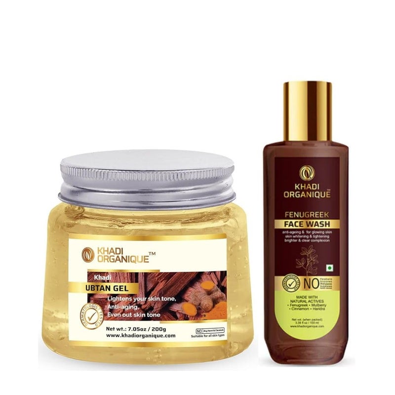 Khadi ORGANIQUE Khadi Organique Aloe Vera Ubtan Moisturizing Gel 200 gm Fenugreek Face Wash 100 ml SLS Paraben Free Natural Skincare Duo for Youthful Glowing Skin Skin Whitening AntiAgeing and Brightening - Image 1