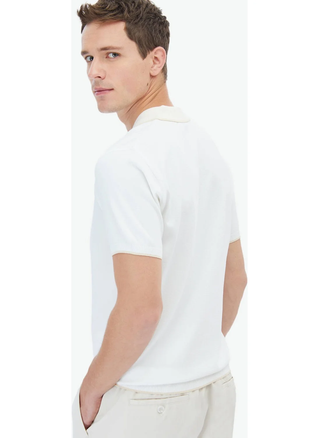 Kip Ecru Polo Neck Plain Knit Knitwear