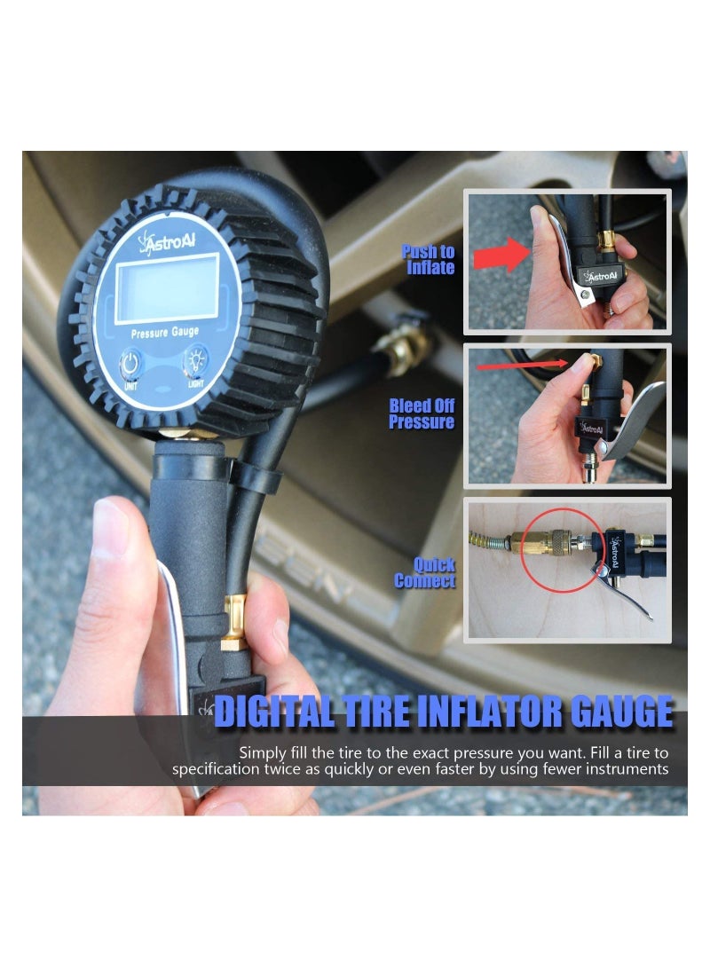 مضخة إطارات، مضخة هواء رقمية مع مقياس ضغط، 250 PSI مع ملحقات ضاغط متين مع خرطوم مطاطي ووصل سريع للسيارة، الشاحنة، الدراجة النارية - Image 2