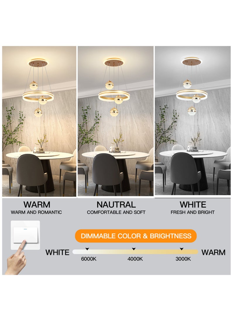 YATAI LIGHTING - 3 Heads Pendant Light Dining Room Table, Modern Gold LED Three Round Shape Pendant Light for Kitchen Island Table, Adjustable Color Temperature and Height Chandelier - Image 1
