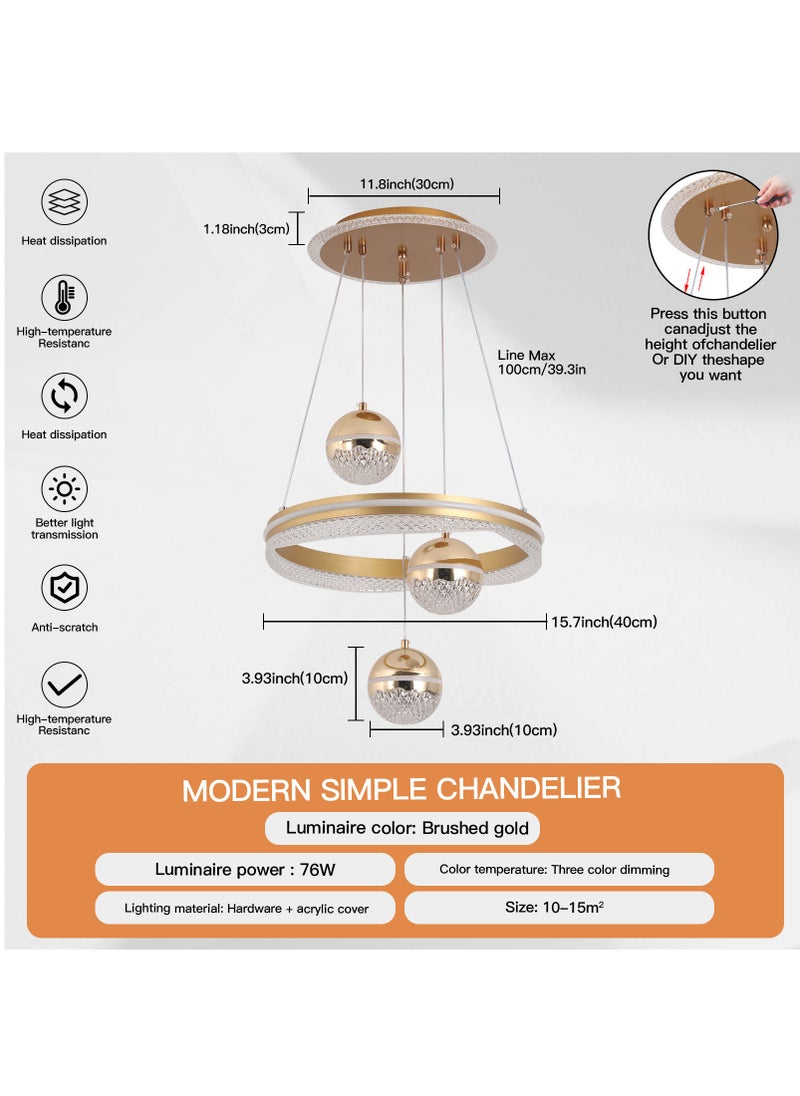 YATAI LIGHTING - 3 Heads Pendant Light Dining Room Table, Modern Gold LED Three Round Shape Pendant Light for Kitchen Island Table, Adjustable Color Temperature and Height Chandelier - Image 1