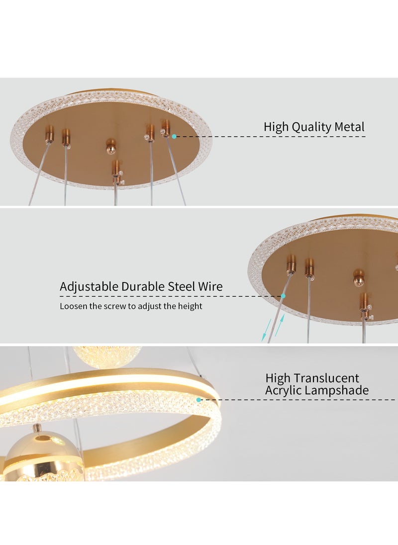 YATAI LIGHTING - 3 Heads Pendant Light Dining Room Table, Modern Gold LED Three Round Shape Pendant Light for Kitchen Island Table, Adjustable Color Temperature and Height Chandelier - Image 1