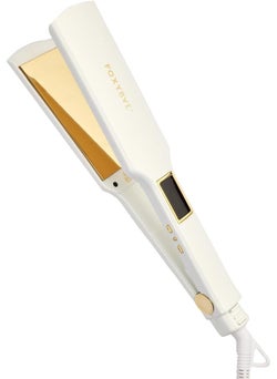 FoxyBae FoxyBae Flat Iron Hair Straightener  175 TRS Sleek Grande Wide Plate Titanium Flat Iron  Dual Voltage Portable Hair Straightener Iron for Frizz Free Shinier  Smoother Hair PearlWhite Gold 
