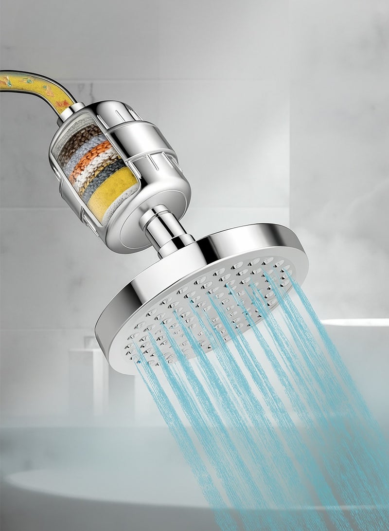 Shower Head with Filter 15-Stage - Hard Water Softener Chlorine Removal, High Output for Skin & Hair - Image 1