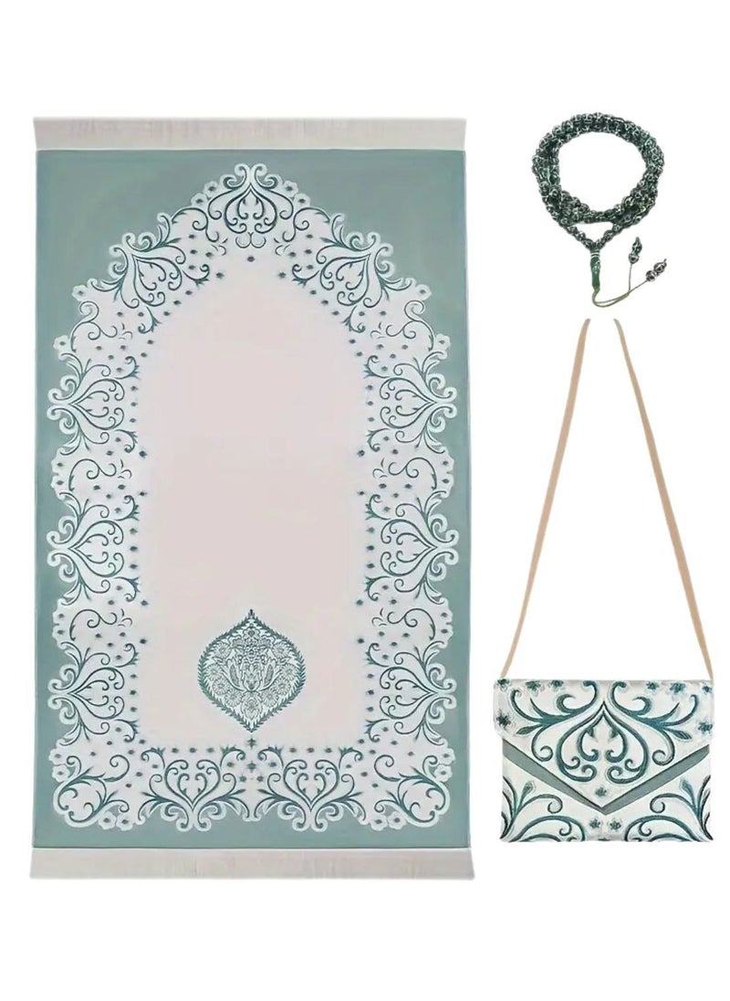 Home Smart Home Smart Prayer Mat with Prayer Beads and Storage Pouch Portable Mat for Travel Ideal Gift for Men and Women  - Image 1