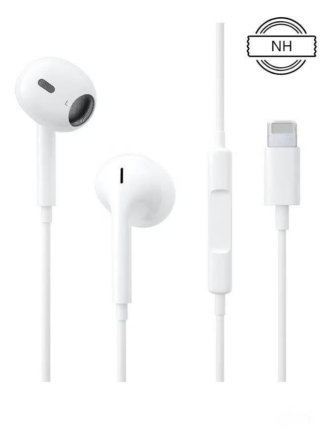 نيو هامبشاير أسماعات داخل الأذن السلكية الجانبية لـ iPhone بمنفذ Lightning باللون الأبيض، مع ميكروفون مدمج وضبط مستوى الصوت، بدون بلوتوث، متوافق مع iPhone 14/13/12/SE/11/XR/XS/X/8/7 و iPad - Image 1