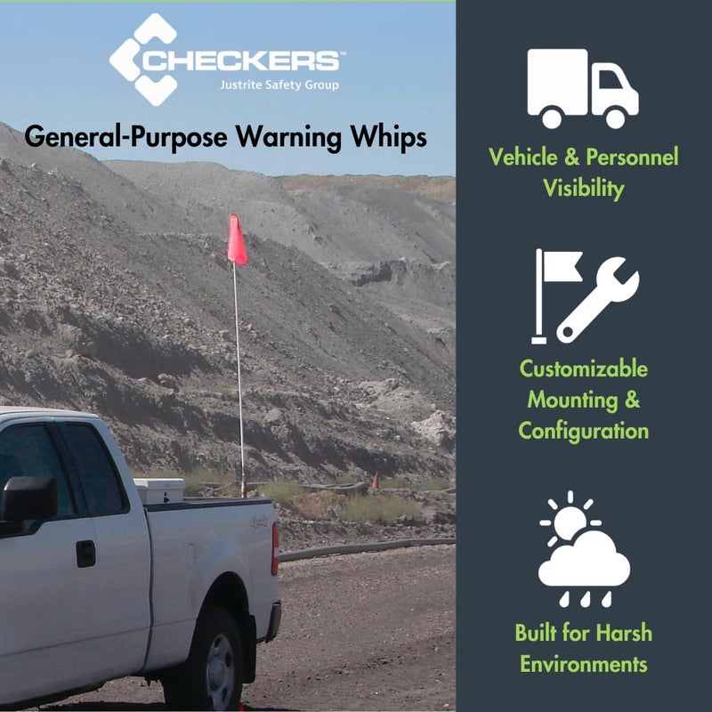 Checkers Heavy Duty Powered Quick Disconnect Warning Whip Safety Flag Base Mount with Hot Plug and Debris Cap - Industrial Safety Flags for Trucks, Mining, Construction - Made in The USA - FSQD-B - Image 2
