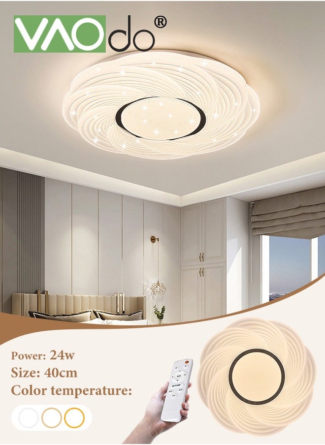 VAOdo 40CM LED Flush Mount Ceiling Light Fixture with Remote Control 24w Eye Protection 3 Color Lights Selectable Dimmable Ceiling Lights for Bedroom Dining Room Kitchen Hallway  - Image 1