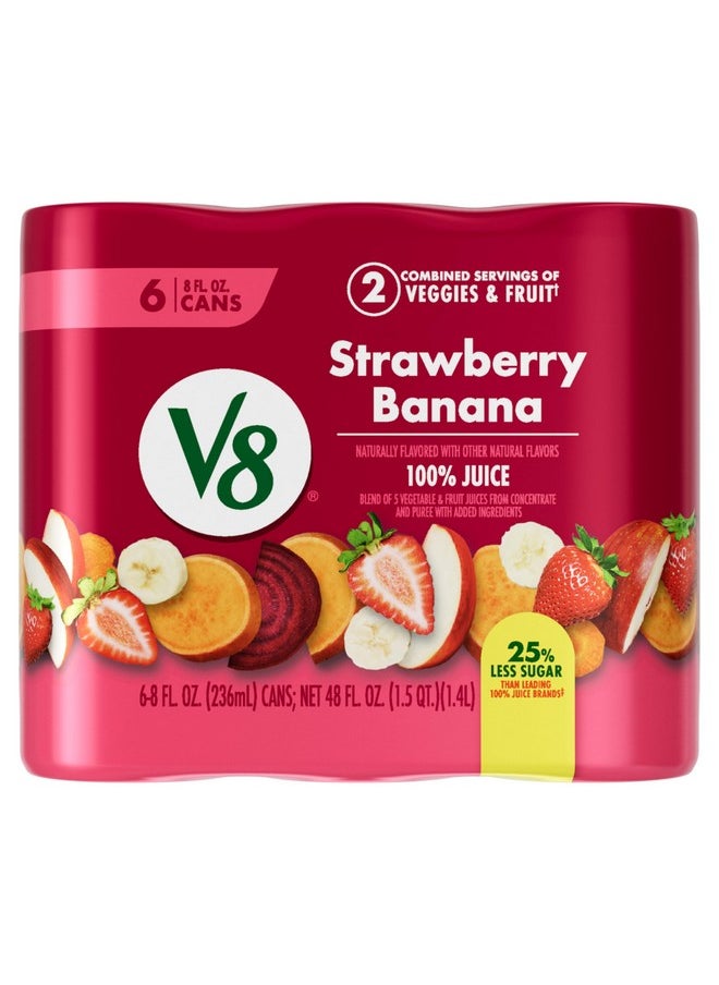 V8 V8 Strawberry Banana 100% Fruit and Vegetable Juice, 8 fl oz Can (6 Pack)  - Image 1