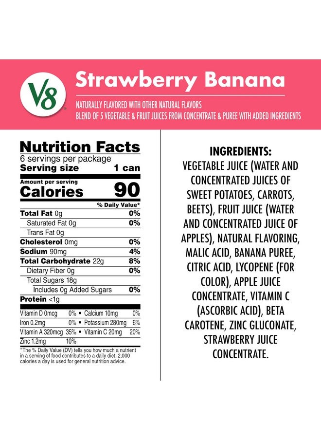 V8 V8 Strawberry Banana 100% Fruit and Vegetable Juice, 8 fl oz Can (6 Pack)  - Image 5