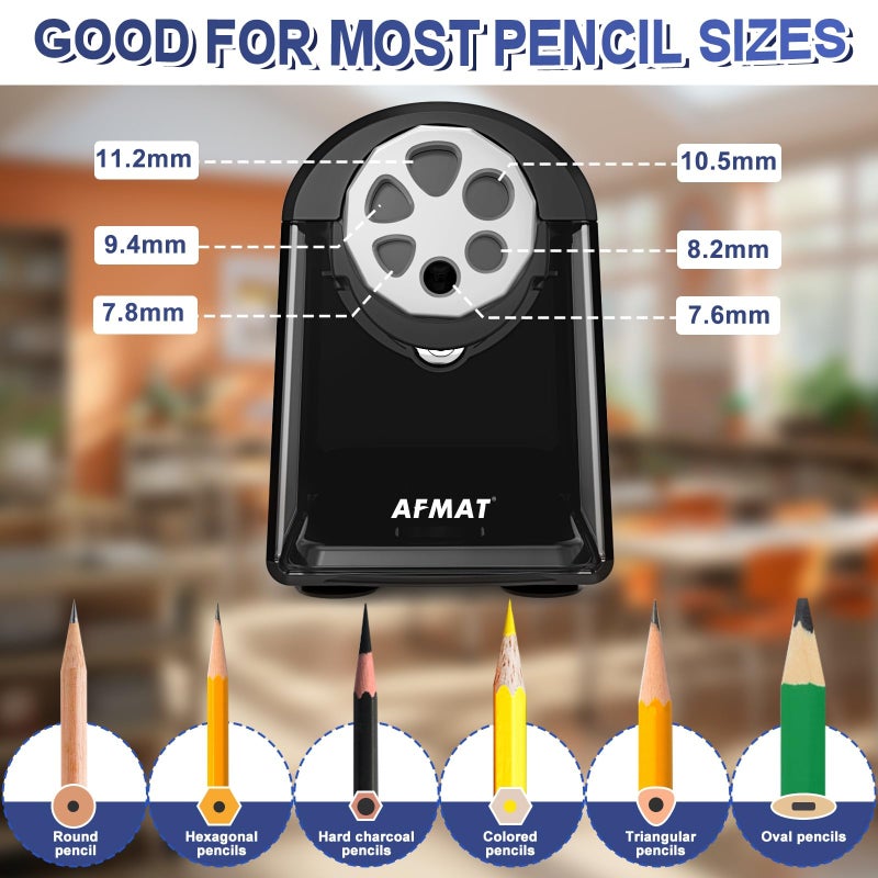 AFMAT Electric Pencil Sharpener for Classroom, 6 Holes, Heavy Duty Pencil Sharpeners for Home, Pencil Sharpener Plug in for 6-11mm Pencils, Auto Stop, Super Fast, Save Pencils, PSX2 - Image 2