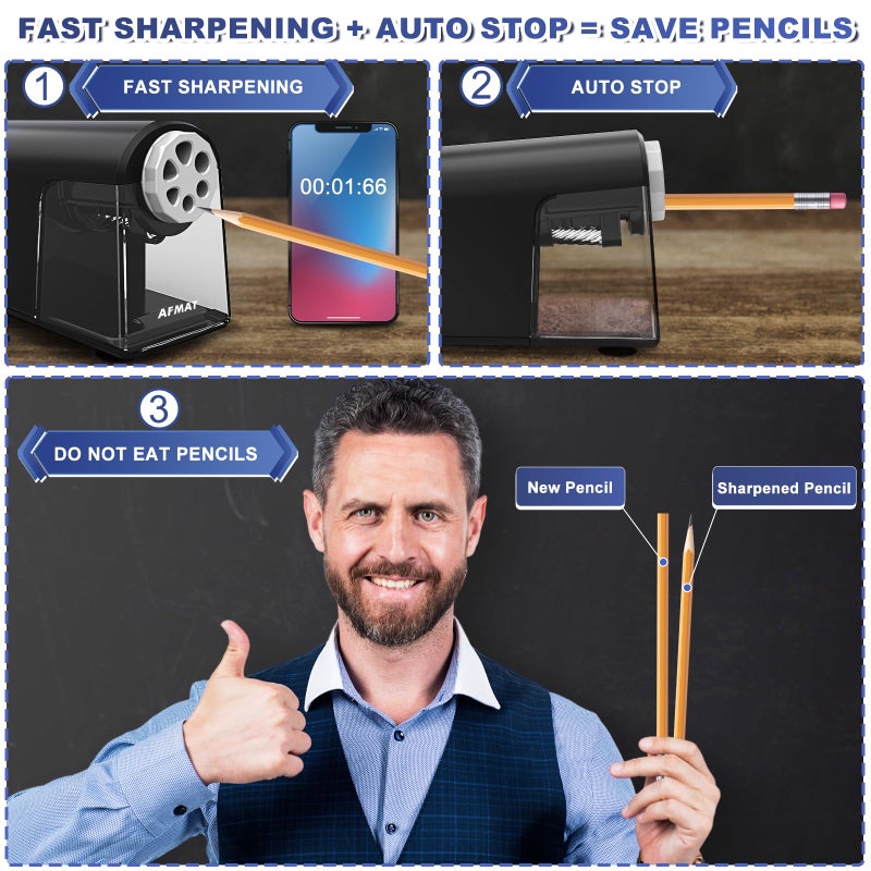 AFMAT Electric Pencil Sharpener for Classroom, 6 Holes, Heavy Duty Pencil Sharpeners for Home, Pencil Sharpener Plug in for 6-11mm Pencils, Auto Stop, Super Fast, Save Pencils, PSX2 - Image 3