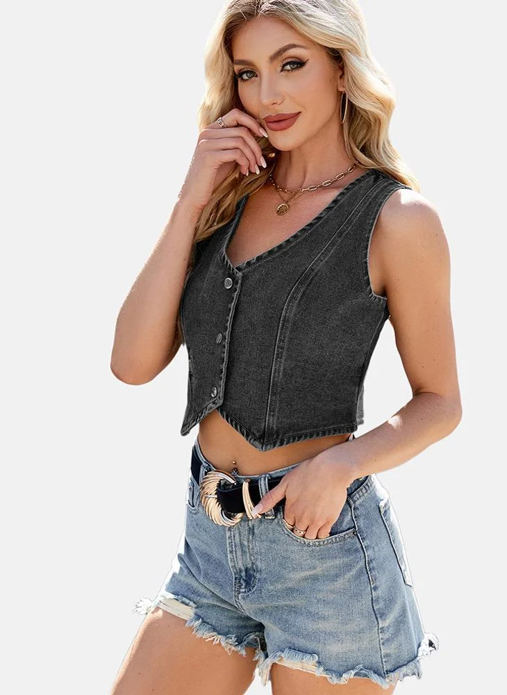 يونيكي Grey V Neck Plain Top