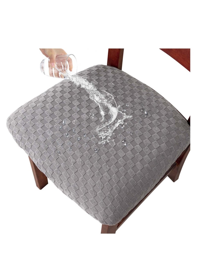 كابتن تيك Waterproof Seat Covers for Dining Room Chairs Covers Dining Chair Cover Kitchen Chair Covers Jacquard Dining Room Chair Seat Covers Chair Seat Slipcovers Protector Light Grey - Image 1