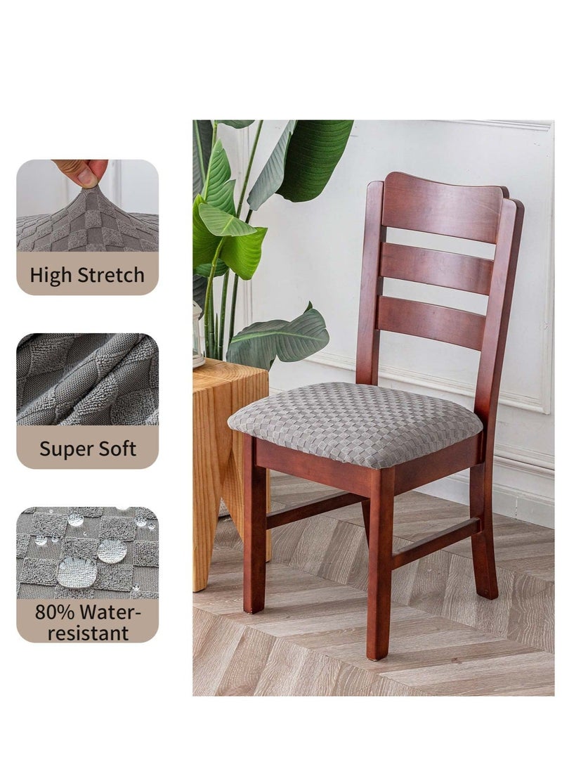 كابتن تيك Waterproof Seat Covers for Dining Room Chairs Covers Dining Chair Cover Kitchen Chair Covers Jacquard Dining Room Chair Seat Covers Chair Seat Slipcovers Protector Light Grey - Image 3