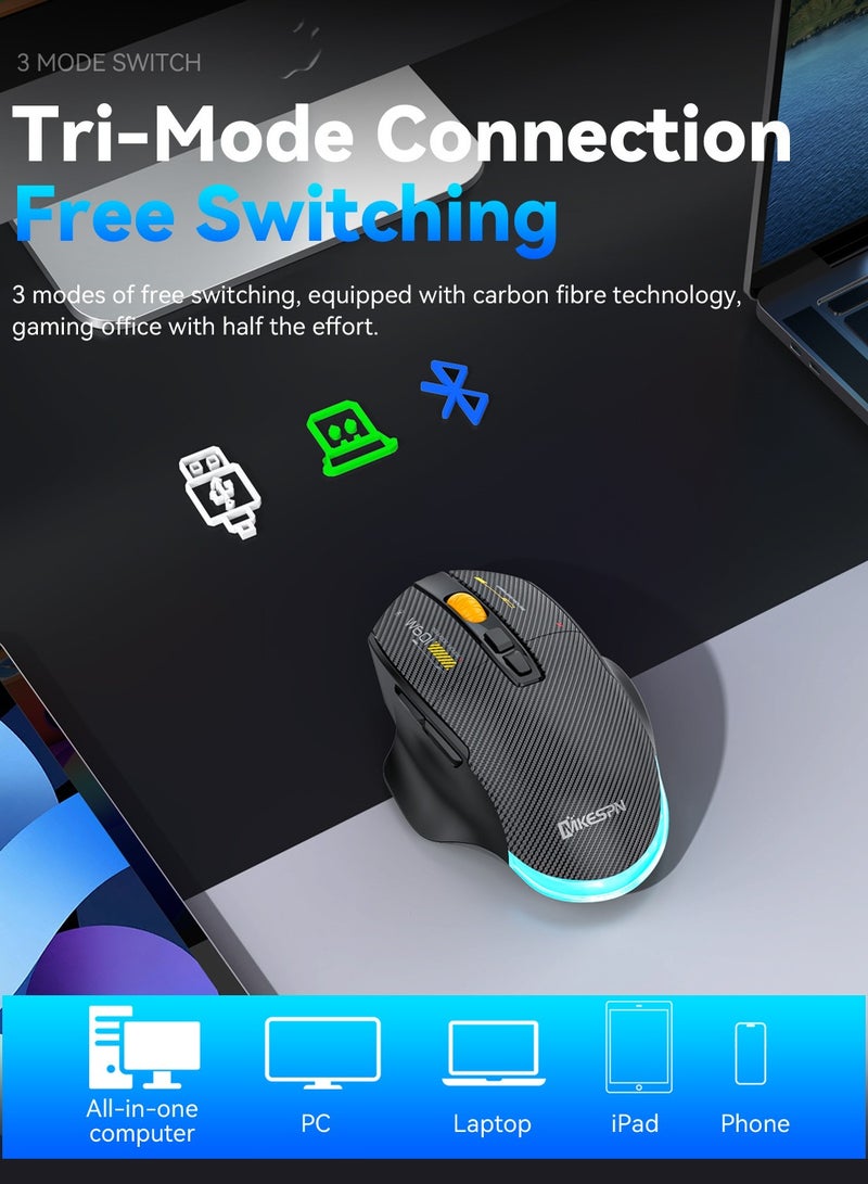 Professional Wireless Gaming Mouse, 12800 DPI Adjustable, Tri-Mode (BT5.0/2.4GHz/USB-C), RGB Backlit, Ergonomic Design with Programmable ons for Work and Gaming - Image 4