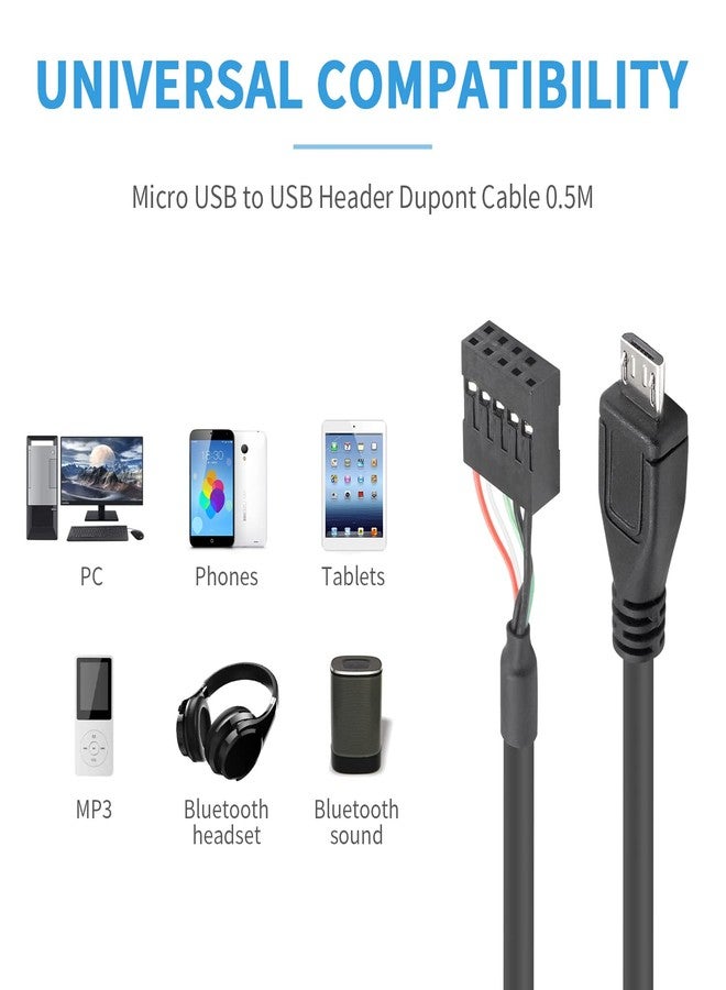 Duttek كابل دوتيك USB إلى Micro USB بطول 1.65 قدم/50 سم، محول Micro USB ذكر إلى أنثى 9 دبابيس للوحة الأم كابل ممتد دوبونت للوحة الأم 2 عبوة - Image 3
