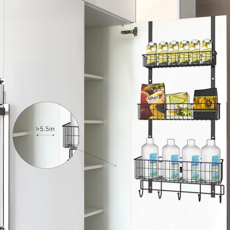 CADUKE Over The Door Organizer Black Over The Door Hooks with Basket Storage Door Towel Racks for Bathroom Door Storage Rack with 5 Hooks 3-Tier Door Hanger Basket for Kitchen - Image 5