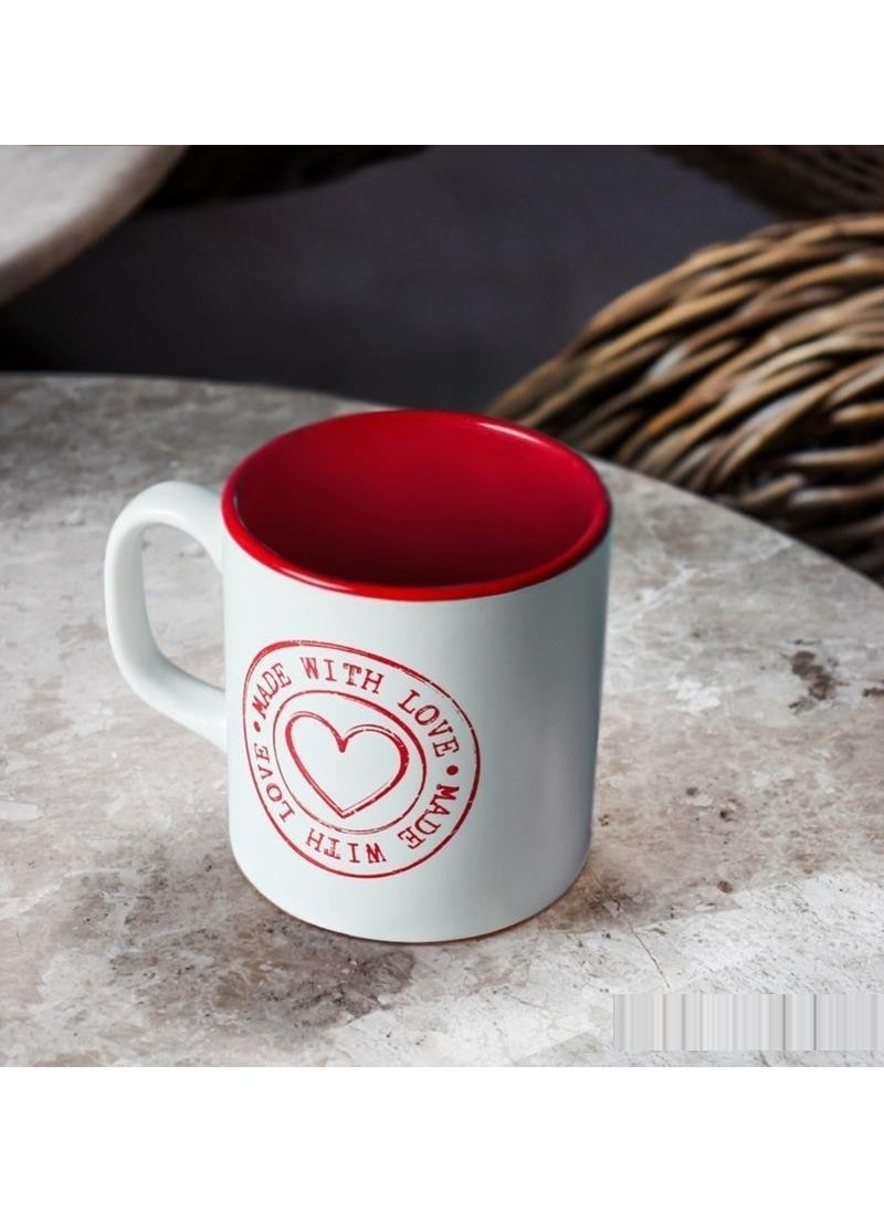 keramika Cylinder Platinum Mug Valentine's Day Matte White 