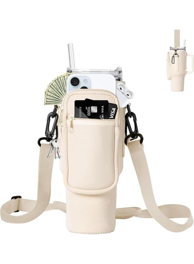 Queens Water Bottle Holder with Strap – Fits 40 oz Tumbler with Handle – Sleeve with Cell Phone Pocket & Adjustable Shoulder Strap – Outdoor Bottle Carrier - Image 2