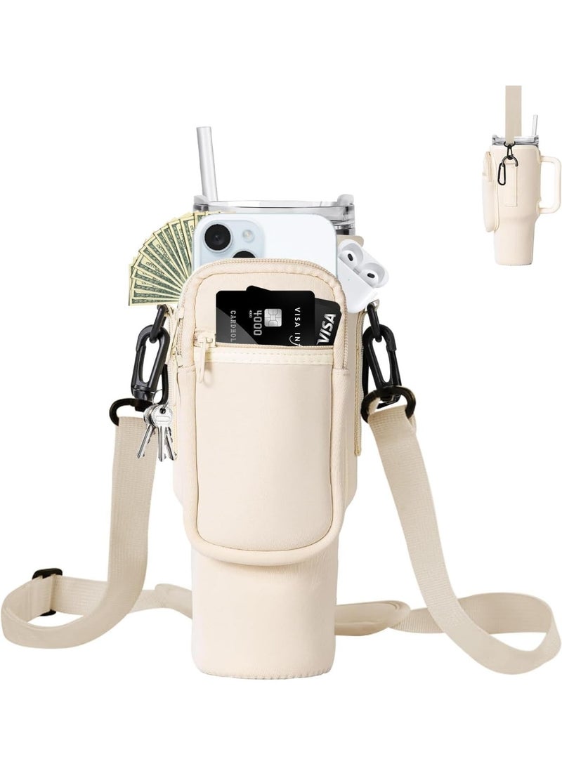 Queens Water Bottle Holder with Strap – Fits 40 oz Tumbler with Handle – Sleeve with Cell Phone Pocket & Adjustable Shoulder Strap – Outdoor Bottle Carrier - Image 1