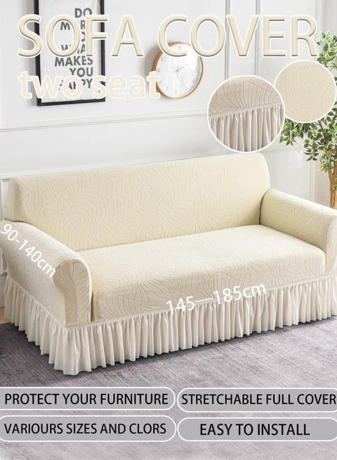 sofa cover 2 seater leaf pattern sofa cover super elastic waterproof and wrinkle resistant full wrap Couch Slipcover with skirt exquisite and delicate non-slip flexible jacquard Sofa Slipcover light beige 145-185CM