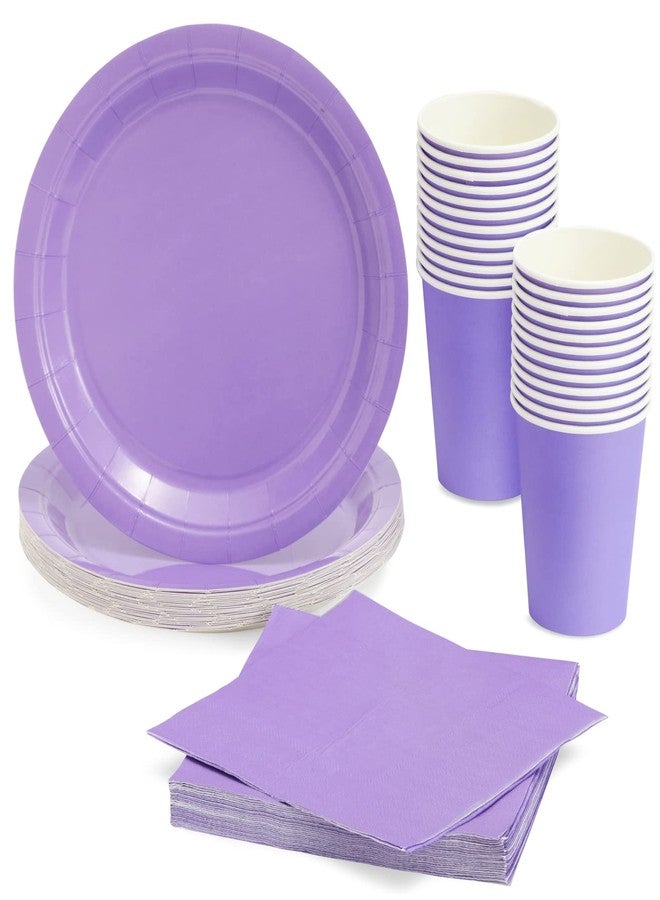 Juvale Purple Birthday Decorations, Plates, Cups & Napkins Set - 72 Pieces, Serves 24, 9In Plates, 6.7Oz Cups, 6.5In Napkins, Solid Purple - Party Supplies - Image 1