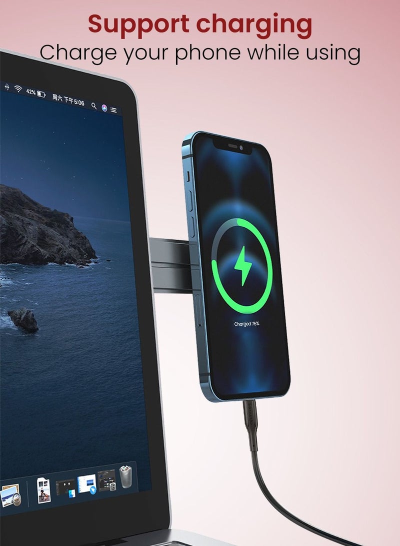 Moxedo Magnetic Side Mount Phone Holder Aluminum Alloy Adjustable Laptop Desktop Monitor Side Mount Clip Compatible with iPhone 13 Pro Max/13 Pro/13/13 Mini/12/11 Series and Smartphones Grey - Image 3