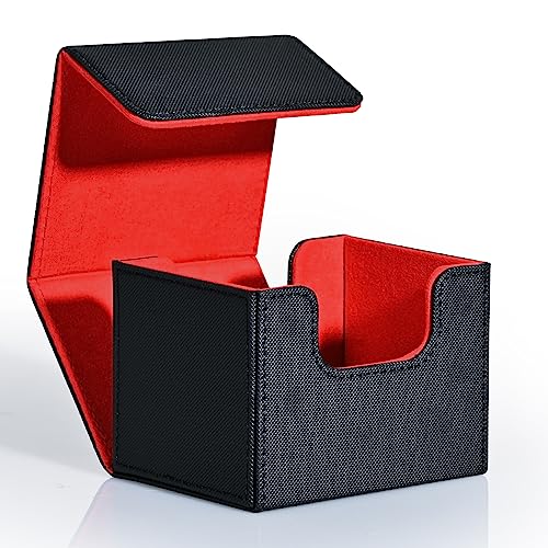 ZLCA Card Deck Box for Trading Cards MTG Commander Deck Box Holds 120 Single Sleeved Cards Leather Magnetic Card Storage Box Fits for TCG CCG Magic Cards Black Red - Image 1