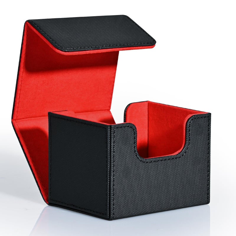 ZLCA Card Deck Box for Trading Cards MTG Commander Deck Box Holds 120 Single Sleeved Cards Leather Magnetic Card Storage Box Fits for TCG CCG Magic Cards Black Red - Image 2